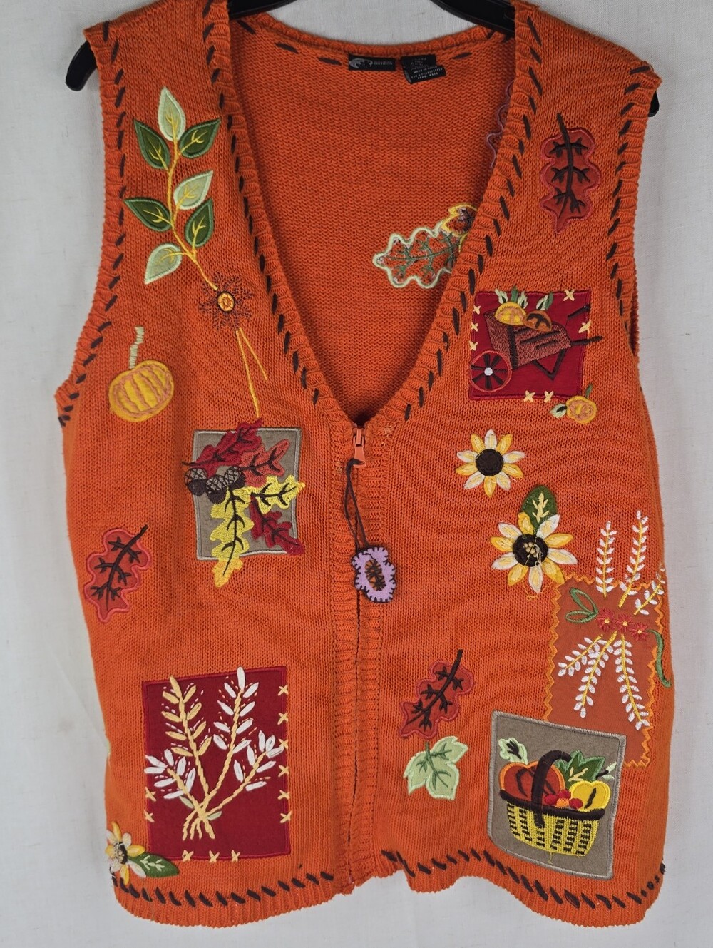 Holiday Editions Womens Large Y2k Fall Sweater Vest Orange Halloween